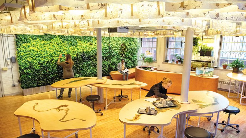 a visualisation of an interior space in tones of beige