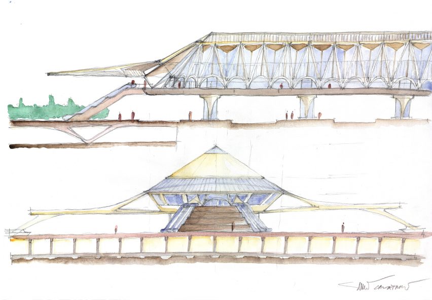 Drawing of Gare de Mons by Santiago Calatrava