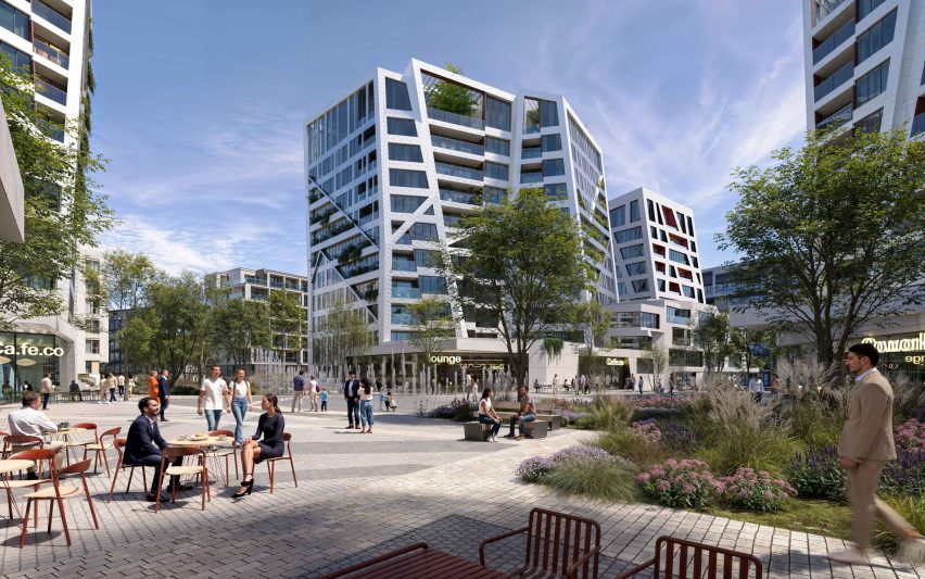Render of an angular housing complex by Studio Libeskind