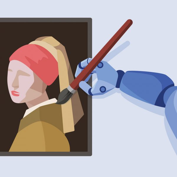 Illustration of robot hand drawing a painting