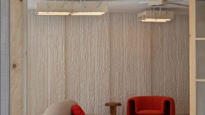 Seating area in CoLab showroom by Lucas Muñoz for Sancal