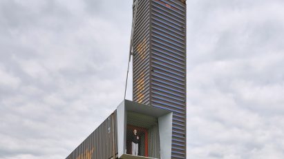 Lookout Above Litomyšl viewing tower made from shipping containers by Atelier-r