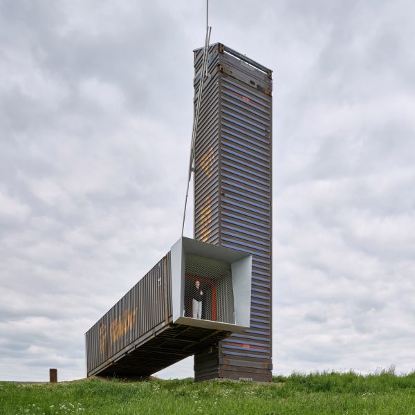 Lookout Above Litomyšl viewing tower made from shipping containers by Atelier-r