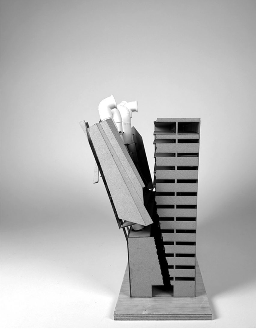 a black and white photograph of an architectural model