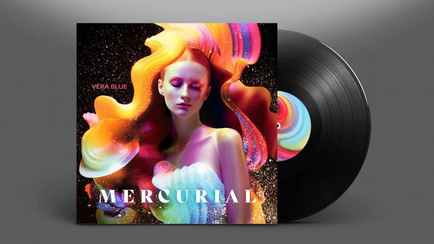 an image of a vinyl record and its sleeve in tones of purple, pink, blue and black