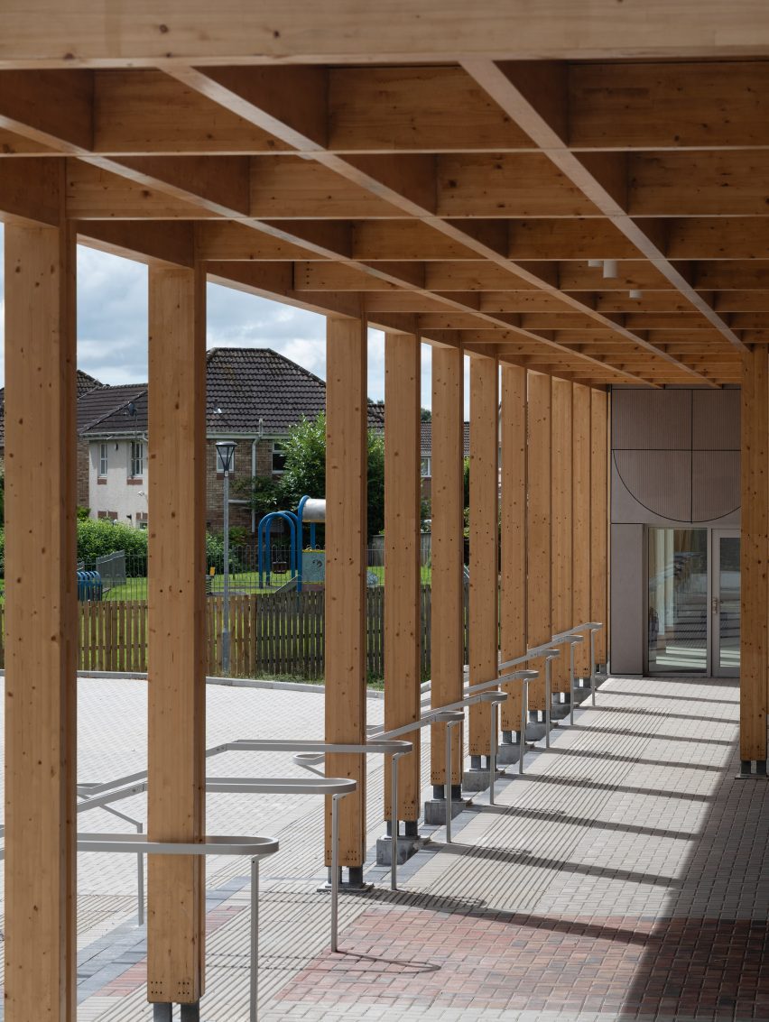Timber colonnade outside Kilmarnock centre