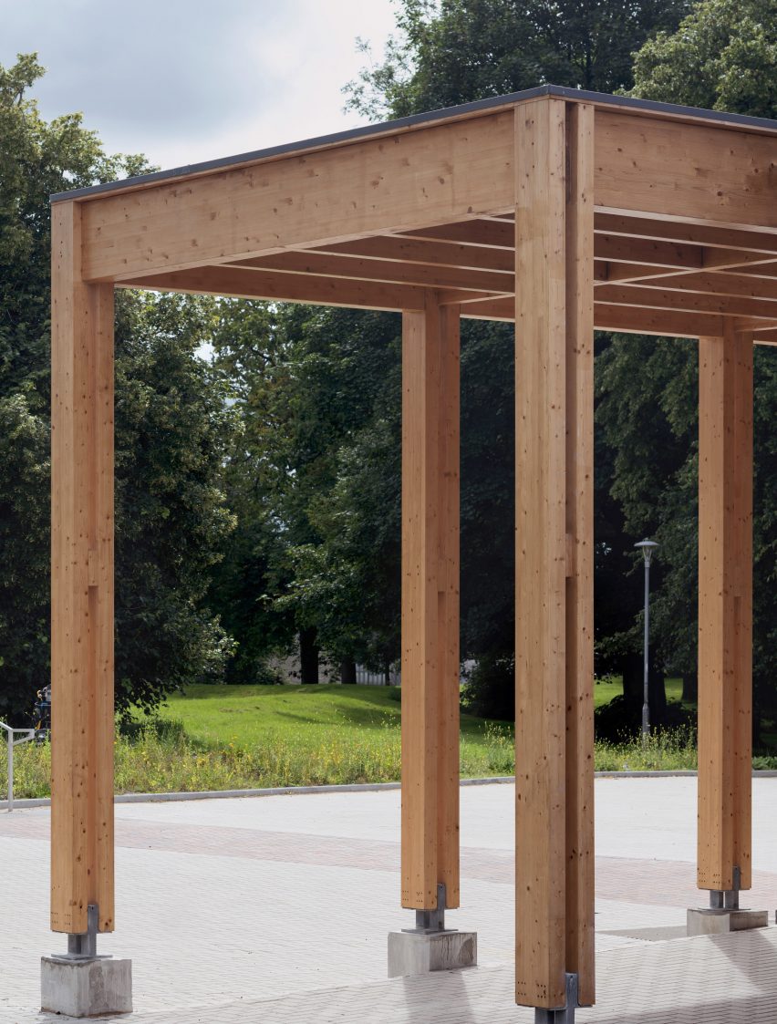 Timber colonnade outside arts hub