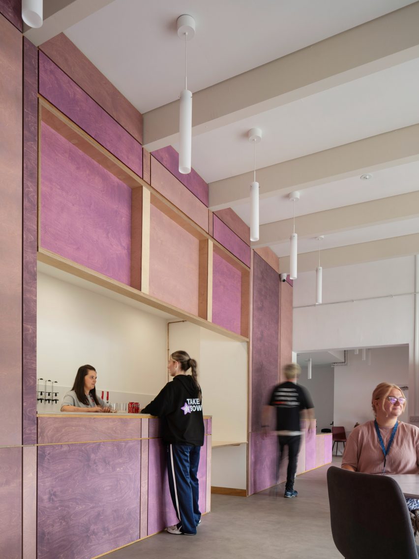 Purple plywood reception and bar