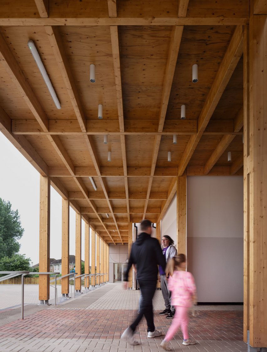 Timber canopy outside arts centre Scotland