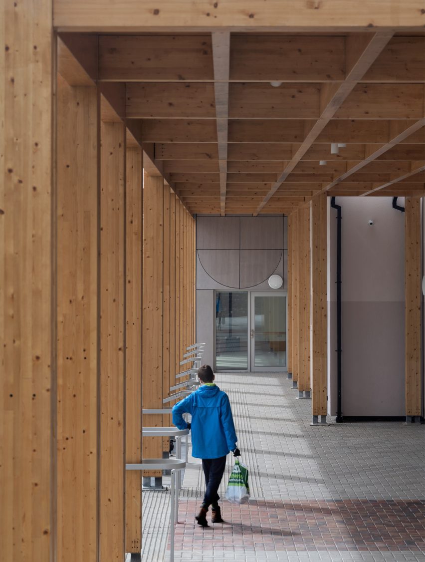 Timber canopy outside Take A Bow centre