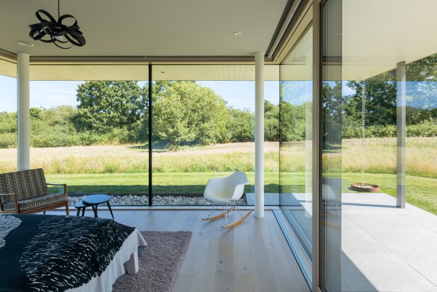 Glazed interior of Three Oaks Farm in West Sussex by Nick Willson Architects
