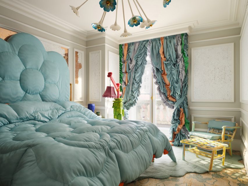 Lerg bed and flower-shaped lamo