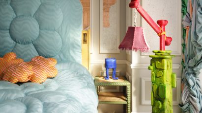 Colourful furniture in hotel room
