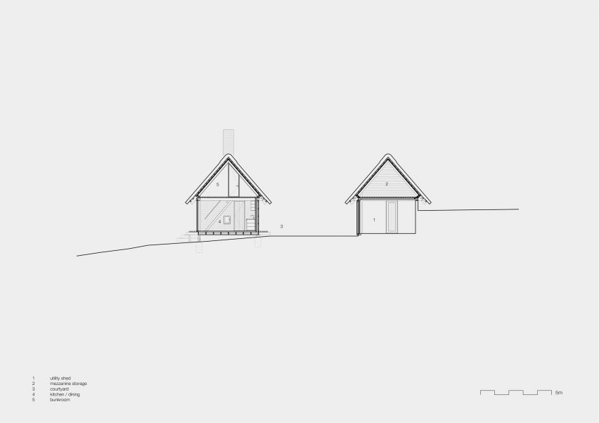 Section of Vejrhøj summerhouse renovation by Studio Marshall Blecher and Jan Henrik Jansen Arkitekter