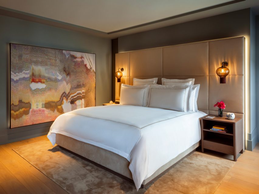 Interior bedroom furnishings at Rosewood Amsterdam by Viriato