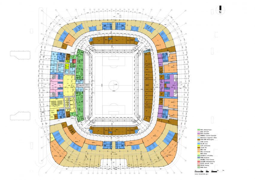 Level 1 plan of Xi’an International Football Centre by Zaha Hadid Architects