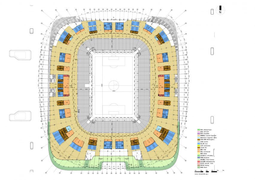 Level 2 plan of Xi’an International Football Centre by Zaha Hadid Architects