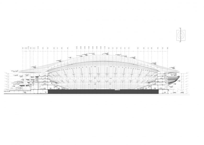 Section of Xi’an International Football Centre by Zaha Hadid Architects