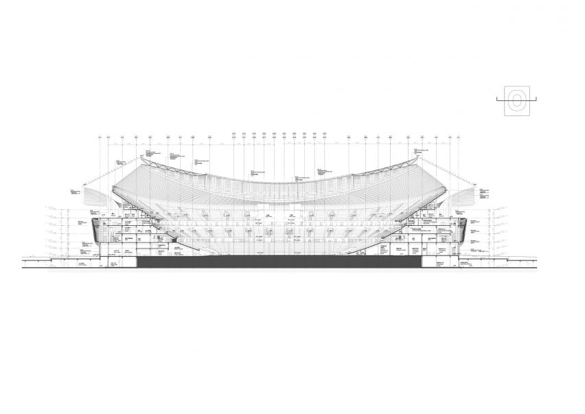 Section of Xi’an International Football Centre by Zaha Hadid Architects