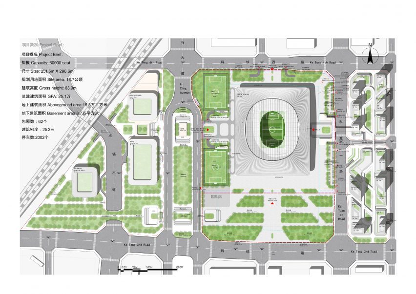 Site plan of Xi’an International Football Centre by Zaha Hadid Architects