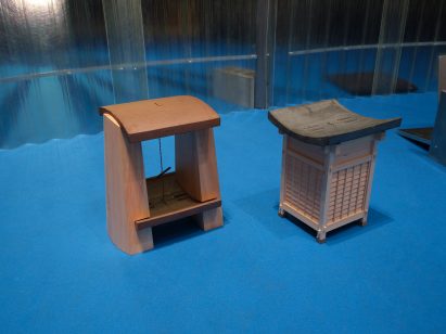 Wooden stools with curved seats