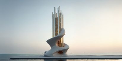 AI-generated image of a monument by the sea