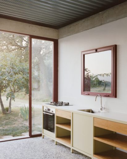 Kitchen with sliding doors