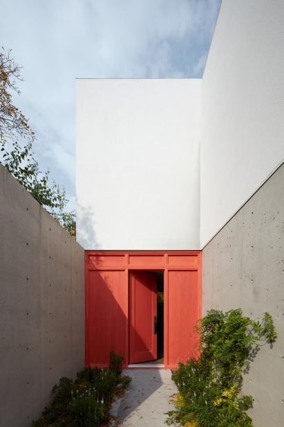 Red door on Arthur House in Regina