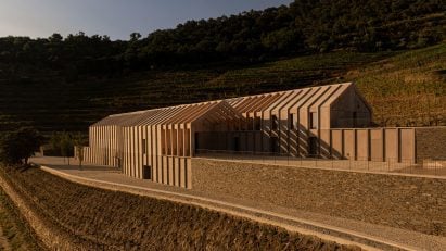 Exterior view of timber facility by Atelier Sérgio Rebelo