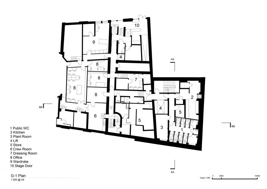 Basement plan of Backstage, The Old Vic by Haworth Tompkins
