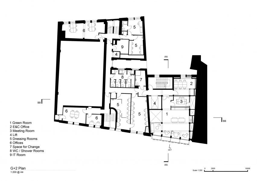 Second floor plan of Backstage, The Old Vic by Haworth Tompkins