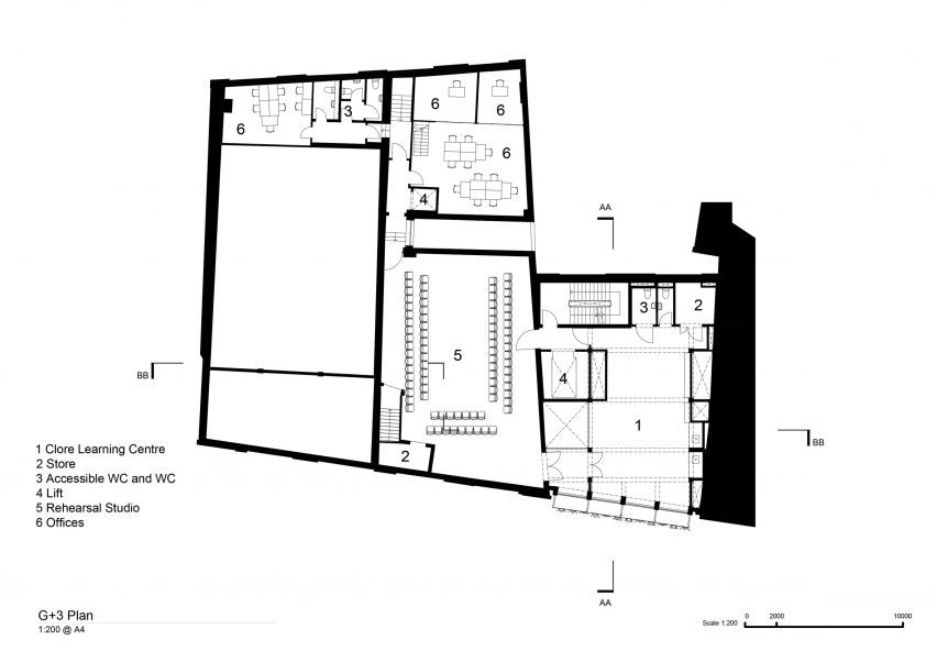 Third floor plan of Backstage, The Old Vic by Haworth Tompkins