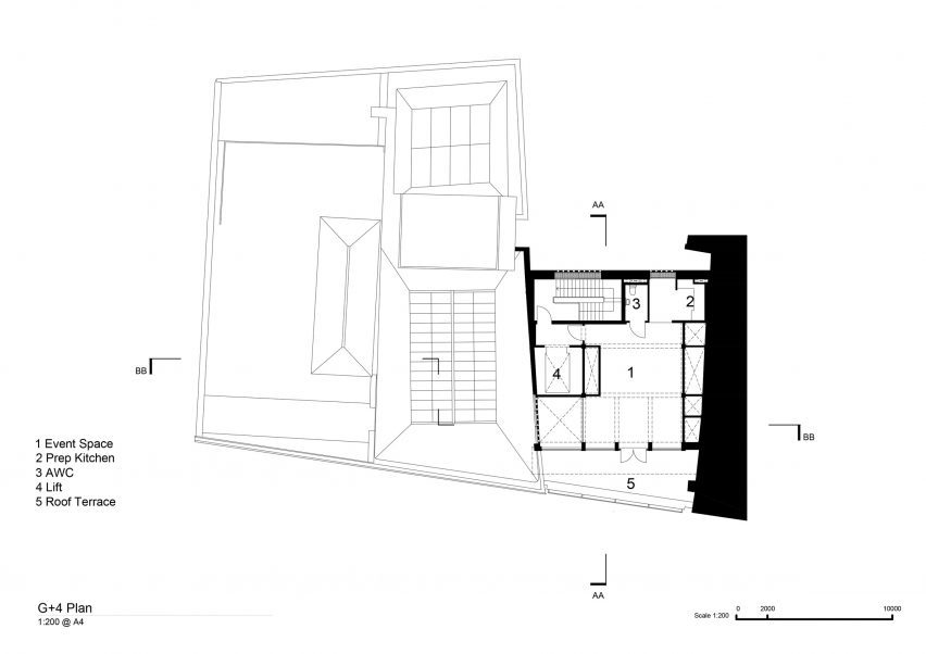 Fourth floor plan of Backstage, The Old Vic by Haworth Tompkins