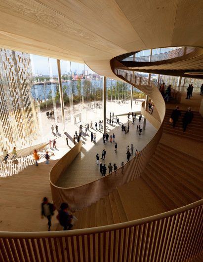 Timber staircase feature within the Hamburg State Opera