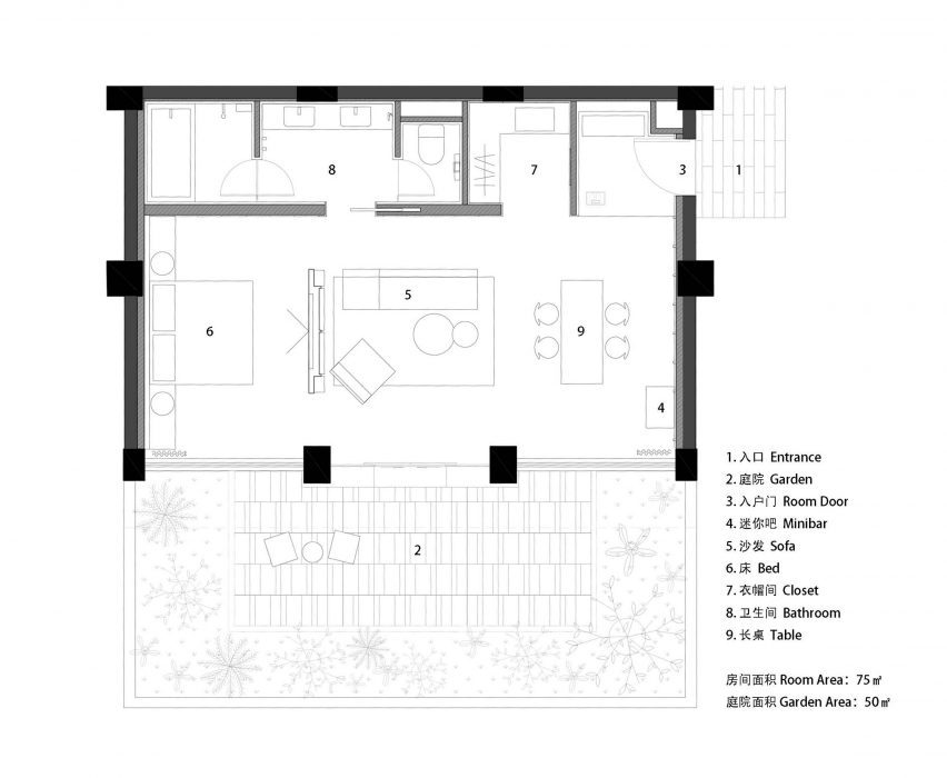 Plan of Jiangnan House Yangzhou Guangling by BLUE Architecture Studio