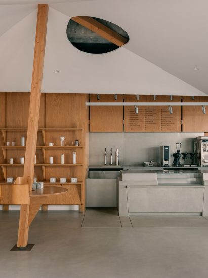 Concrete serving counter in Blue Bottle Coffee at West Bund by Atelier Tao+C