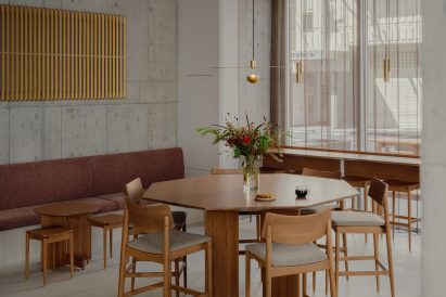 Concrete walls in coffee shop