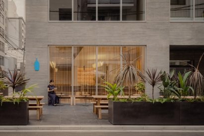 Outside Blue Bottle Coffee in Osaka