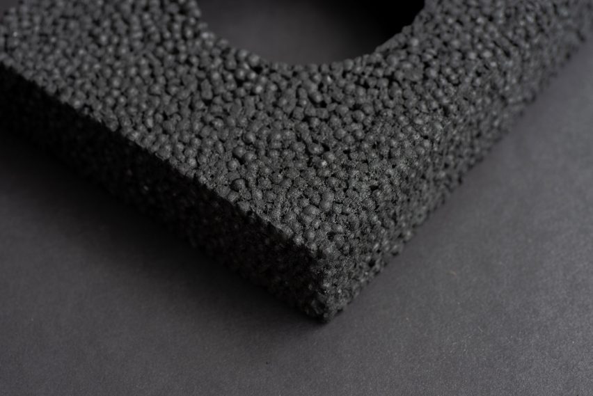 Close-up photo showing the bubbly cells within Carbon Cell foam
