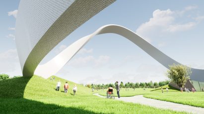 Render of the Eternal Wall of Answered Prayer by Snug Architects