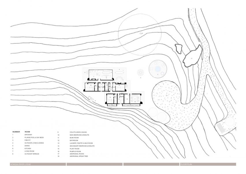 Ground floor plan of Howqua River Lodge by RobMills Architecture and Interiors