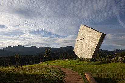 Large stone obelisk above brazil miner memorial