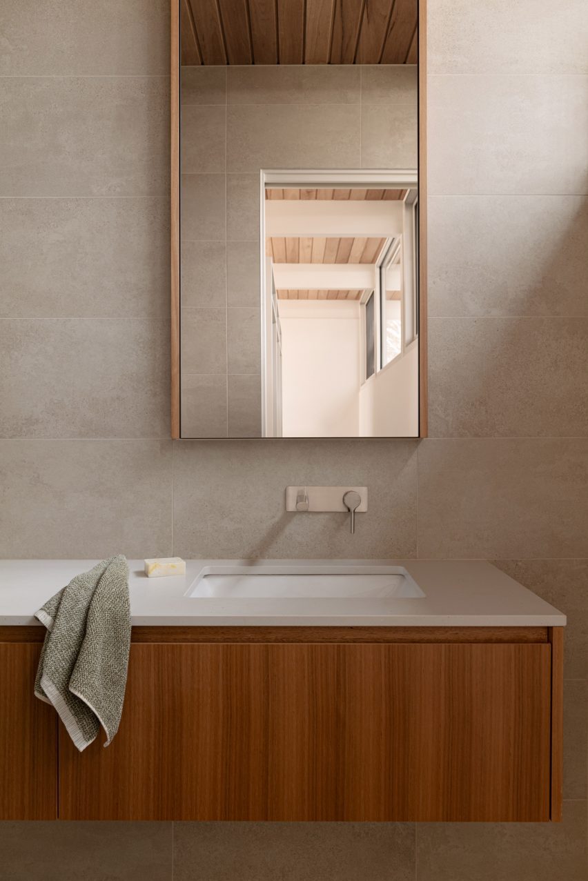 Bathroom sink with wood finish