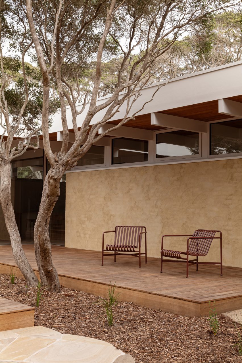 Chairs and decking outside house