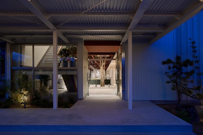 Entrance to office with steel canopy