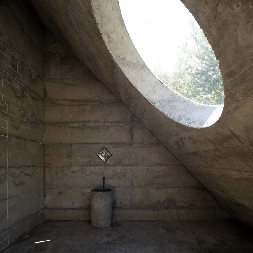 Oculus inside concrete Miel Pavilion by Pezo von Ellrichshausen