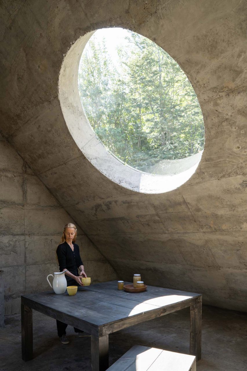 Oculus inside concrete Miel Pavilion by Pezo von Ellrichshausen