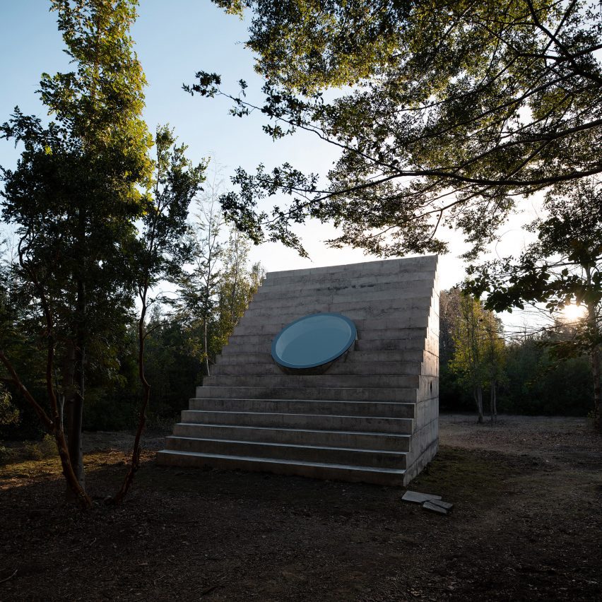 Rear wall and oculus of Miel Pavilion by Pezo von Ellrichshausen