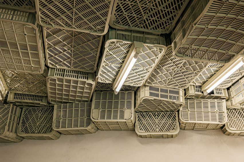 Close-up of plastic crates