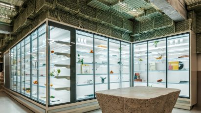 Interior of concrete supermarket